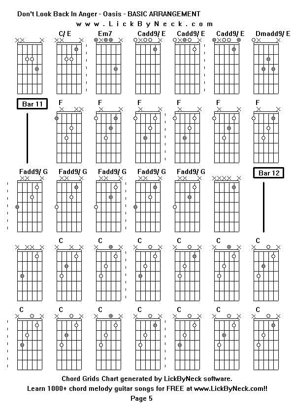 Chord Grids Chart of chord melody fingerstyle guitar song-Don't Look Back In Anger - Oasis - BASIC ARRANGEMENT,generated by LickByNeck software.